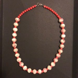 Handmade pink and white floral necklace